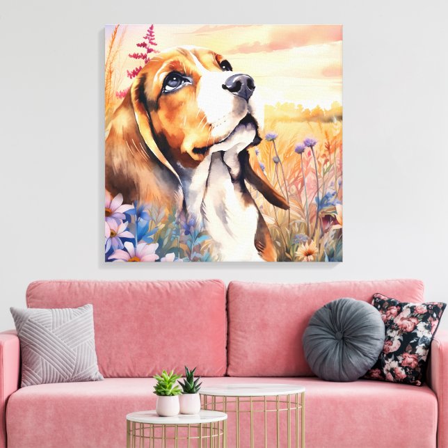Lienzo Amante de Perro Beagle con Prado de Flores Silvest (Insitu (Sala de estar))