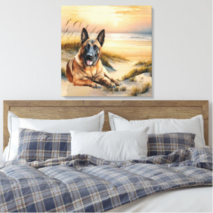 Lienzo Amante del perro Malinois belga Playa de arena