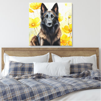 Lienzo Amante del perro Tervuren belga y amapolas