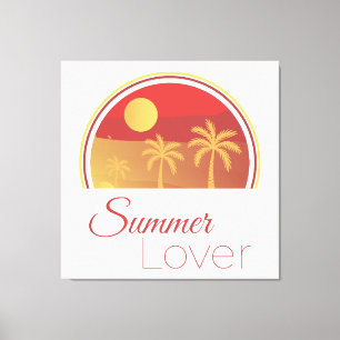 Lienzo Amante del Verano Atardecer Retro Palmeras Tropica