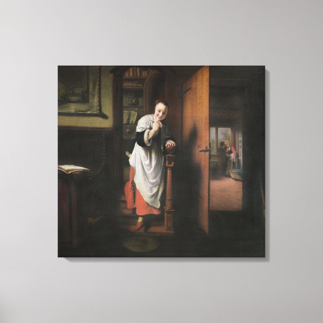 Lienzo Amantes con una mujer escuchando (Anverso)