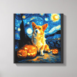 Lienzo Amantes de Corgi Pintura de van gogh noche estrell