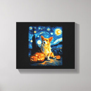 Lienzo Amantes de Corgi Pintura de van gogh noche estrell