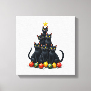 Lienzo Amantes de los Gatos Árbol de Navidad Divertido y