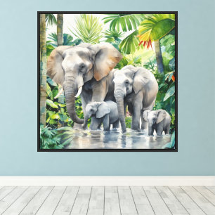 Lienzo Amantes del elefante de la selva divertida