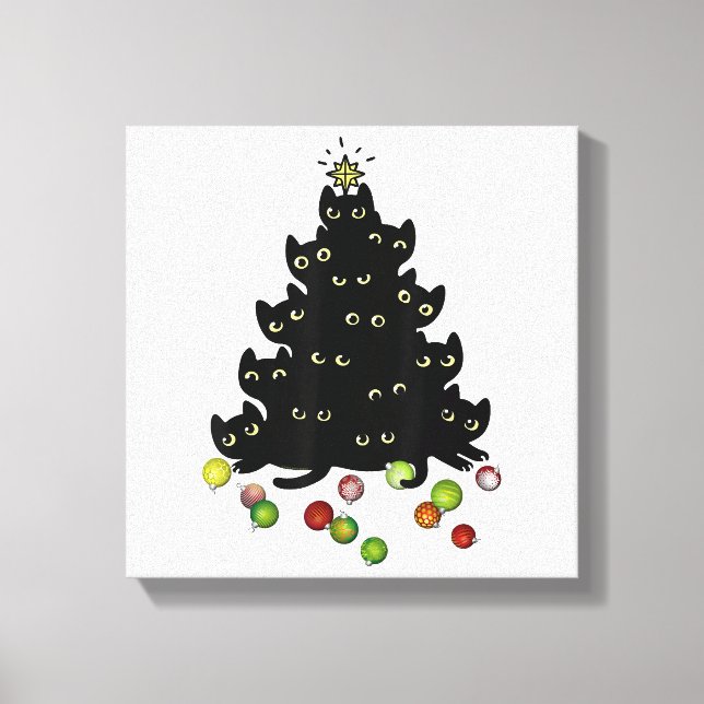 Lienzo Amantes del gato adoran Navidades de árboles de va (Anverso)