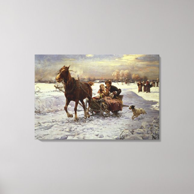 Lienzo Amantes en trineo (Anverso)