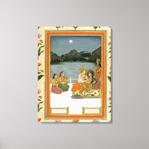 Lienzo Amantes en una terraza por un lago iluminado por