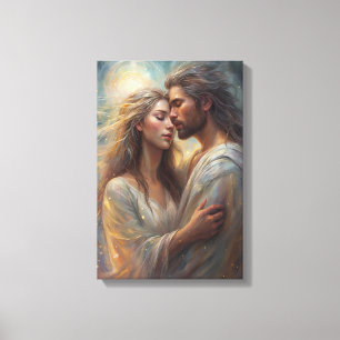 Lienzo Amantes Etéreos Sueño Romántico al Óleo
