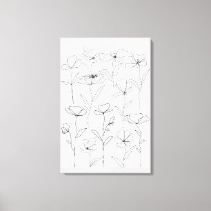 Lienzo Amapola Flor Silvestre Negro y Blanco Floral Minim