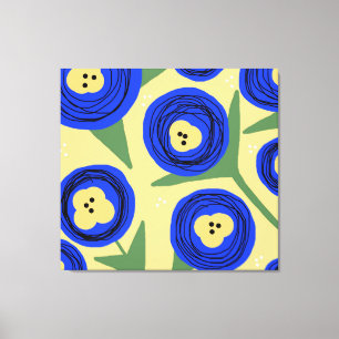 Lienzo Amapolas Florales Negritas Amarillas Azules Dibujo