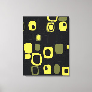 Lienzo Amarillo, Lime, Retro Negro Resumen de tela de art