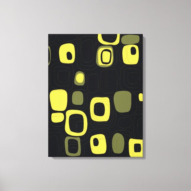 Lienzo Amarillo, Lime, Retro Negro Resumen de tela de art (Anverso)