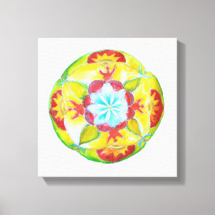 Lienzo Amarillo rojo Mandala Watercolor Art Canvas