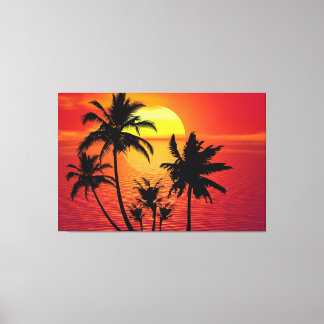 Lienzo Amazing sunset with palms on tropical beach
