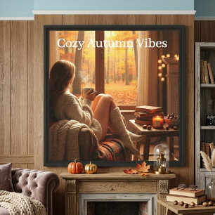 Lienzo Ambiente Otoñal Acogedor   Ventana Personalizada d