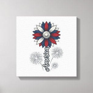 Lienzo América Patriótica Flor Fuegos Artificiales Diseño