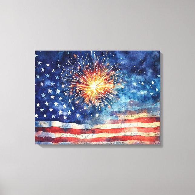 Lienzo American flag and fireworks & U.S. Pledge. Art (Anverso)