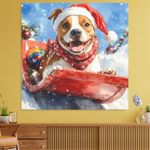 Lienzo American Staffordshire en Trineo de Navidad