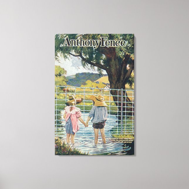 Lienzo American Steel & Wire Co Fence Pond and Kids (Anverso)