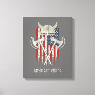 Lienzo Americano Viking. Bandera, apenada, casco, hacha