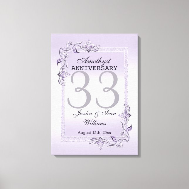 Lienzo Amethyst Gem y Purpurina 33° Aniversario Boda (Anverso)