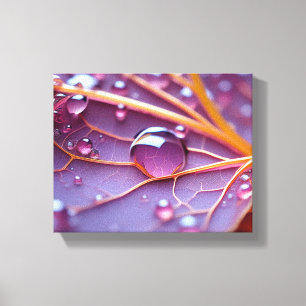 Lienzo Amethyst Jewel: Gotas de lluvia en una hoja púrpur