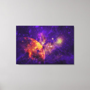 Lienzo Amethyst Sky, Golden Planet n Nebula Canvas Print