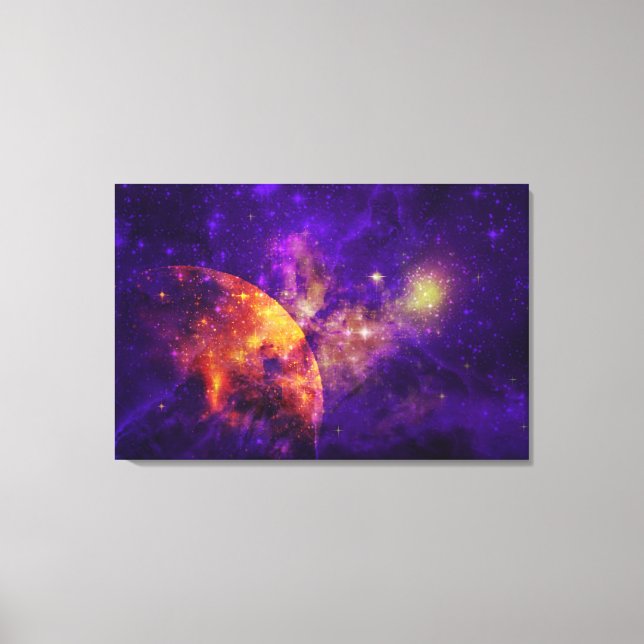 Lienzo Amethyst Sky, Golden Planet n Nebula Canvas Print (Anverso)