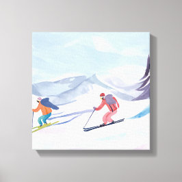 Lienzo Amigos del Ski | Hermosa montaña de esquí acuático