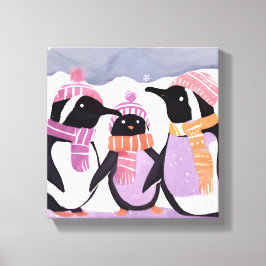 Lienzo Amigos Pingüinos de Navidad | Acuarela de Invierno
