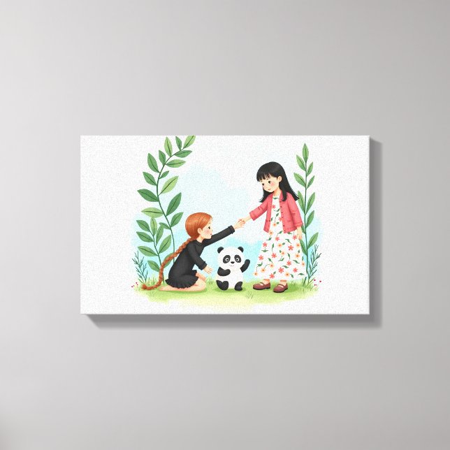 Lienzo "Amistad desgarradora con Panda - Naturaleza dulce (Anverso)