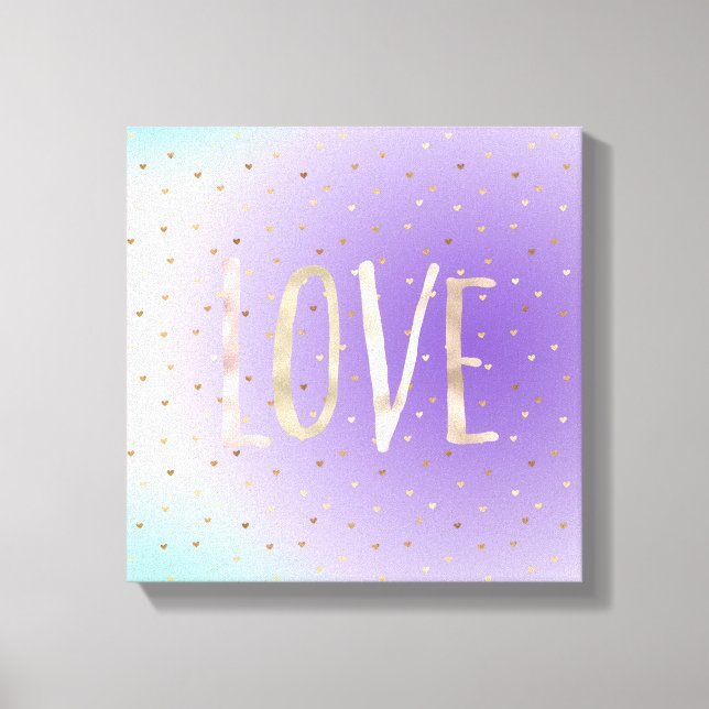 Lienzo Amo de los corazones dorados de Aqua Ombre morado (Anverso)