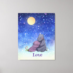Lienzo Amor, bebé Hippo y su madre