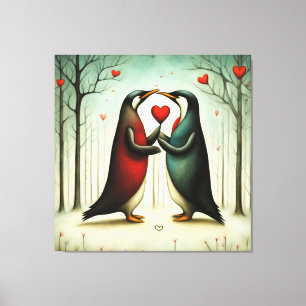 Lienzo Amor pingüino 2
