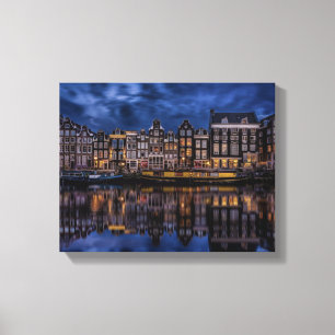 Lienzo Ámsterdam con canales en el atardecer