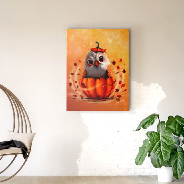 Lienzo An Owl's Echo: Autumn's Guardian (Stylized preview of the canvas. A perfect enchanting touch for your cozy home decor)