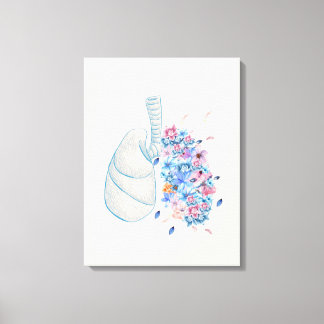 Lienzo Anatomía floral pulmón medicina pintura mural