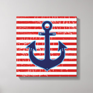 Lienzo ancla de marinero azul rayado rojo