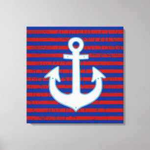 Lienzo ancla rayada azul rojo