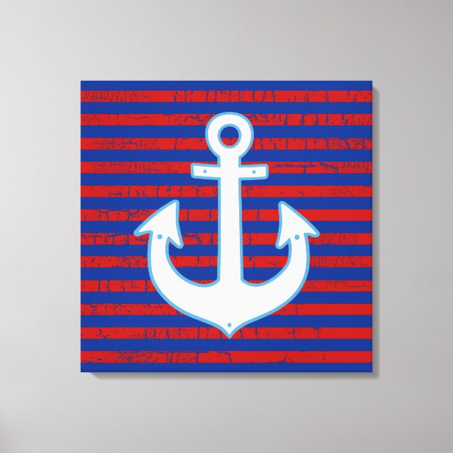 Lienzo ancla rayada azul rojo (Anverso)