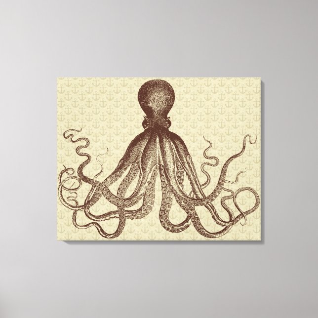 Lienzo Anclas Octopus Lord Bodner Triptych Vintage Brown (Anverso)