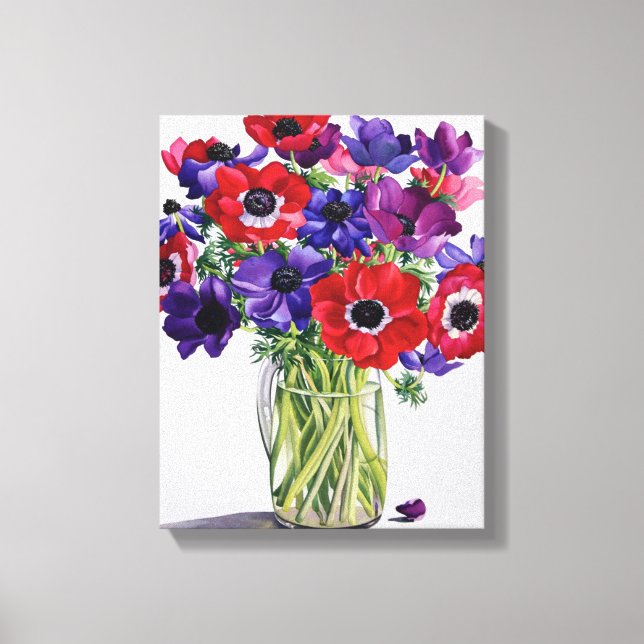Lienzo Anémonas en una jarra de vidrio (Anverso)