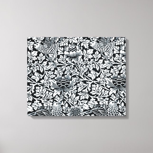 Lienzo Anenoma de aves del patrón floral William Morris (Anverso)