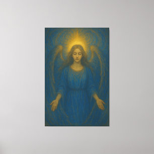 Lienzo Ángel Azul Seráfico – Guardián del Halo Dorado