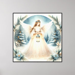 Lienzo Ángel Celestial de Invierno Farol de Esperanza