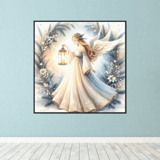 Lienzo Ángel Celestial de Invierno Farol de Paz (Insitu (piso de madera))
