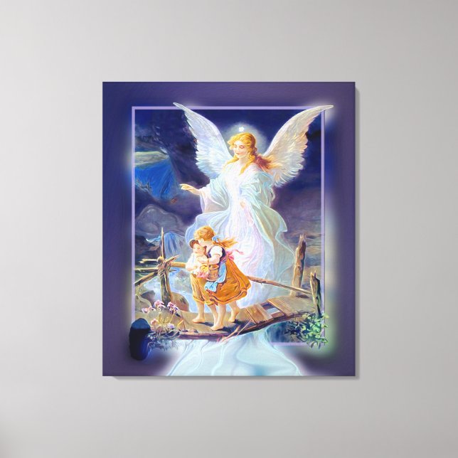 Lienzo Ángel de la guarda, niños, puente (diseño exclusiv (Anverso)