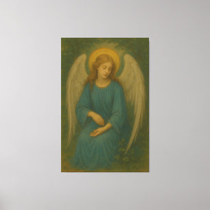 Lienzo Ángel de Oración Pacífico – Ala Blanca Halo Dorado