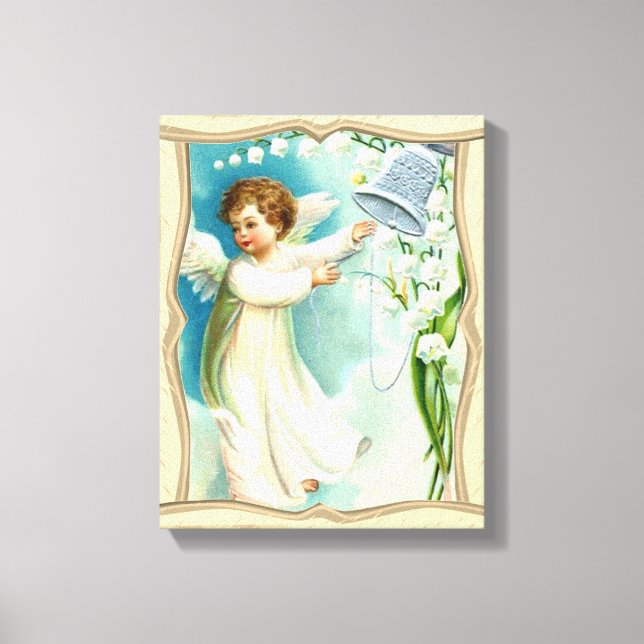Lienzo Ángel del bebé con una Campana Azul (Anverso)